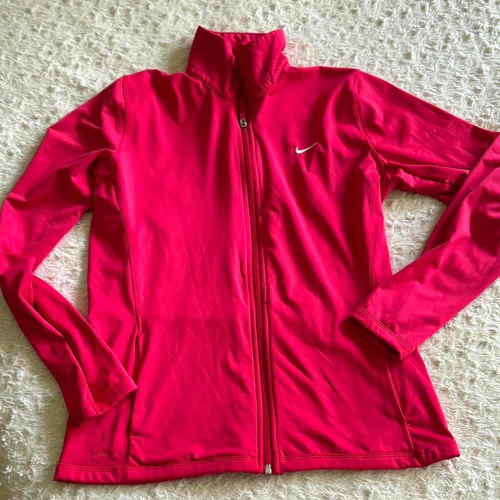 Nike red Sporty Jacket with Fitted Silhouette and Full-Length Zipper